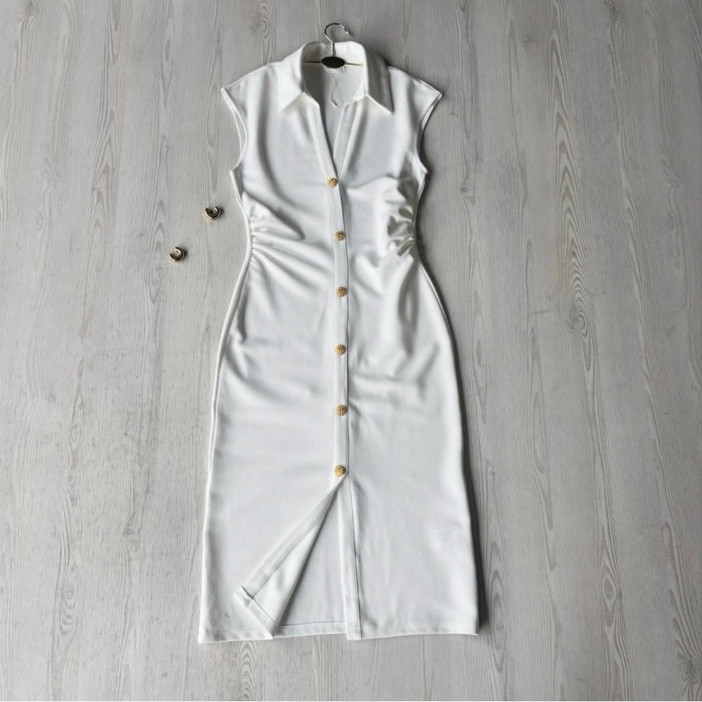 Zara Piqué Shirt Dress Size Small white - Picture 2 of 8